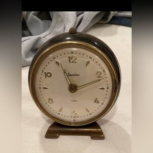 Landau Brass and White Round Alarm Clock